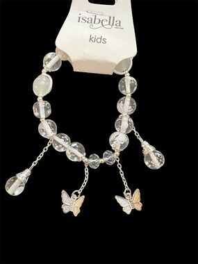 Abella Kids Clear Bead Bracelet with Silver Butterfly Charms